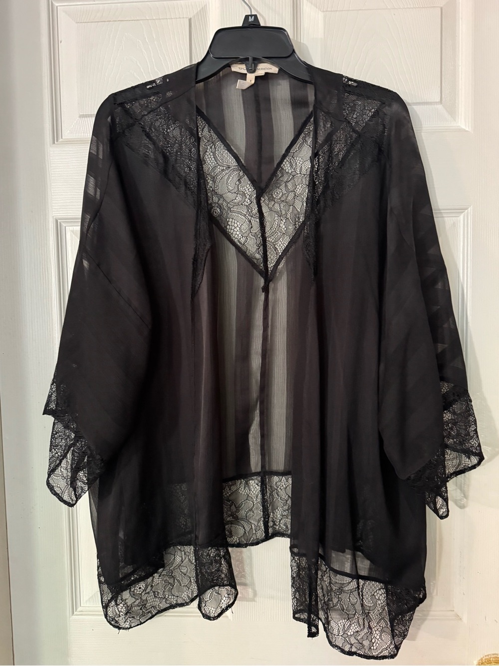 Women’s Black Lace-Trim Sheer Kimono | Cover Up | Size XS/S